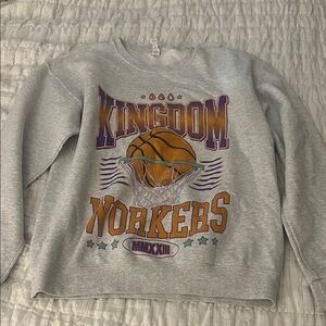 Grey Sweatshirt with Purple & Gold Basketball Graphic
